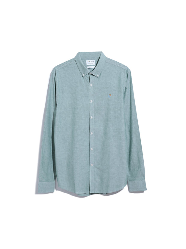 Brewer Slim Fit Organic Cotton Oxford Shirt In Dark Ocean Green