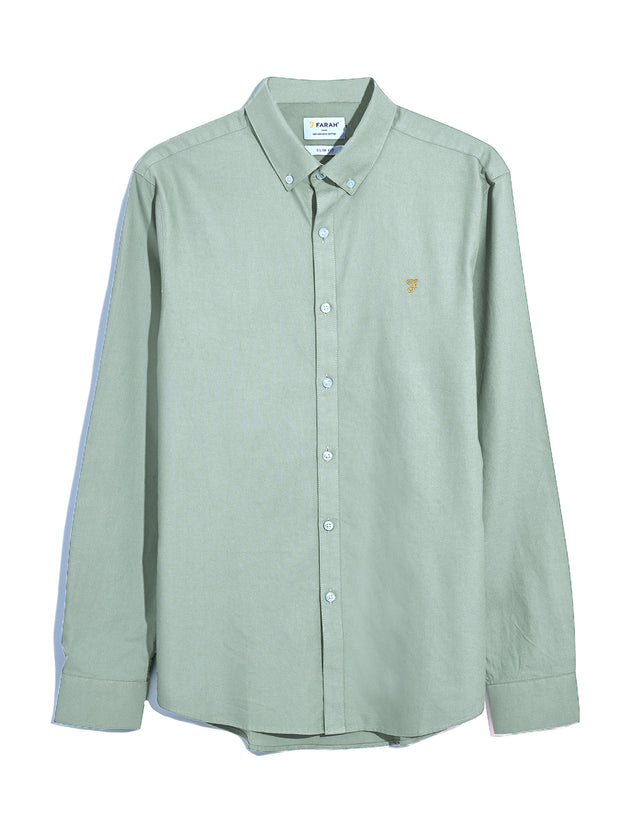 Brewer Slim Fit Organic Cotton Oxford Shirt In Grove Green