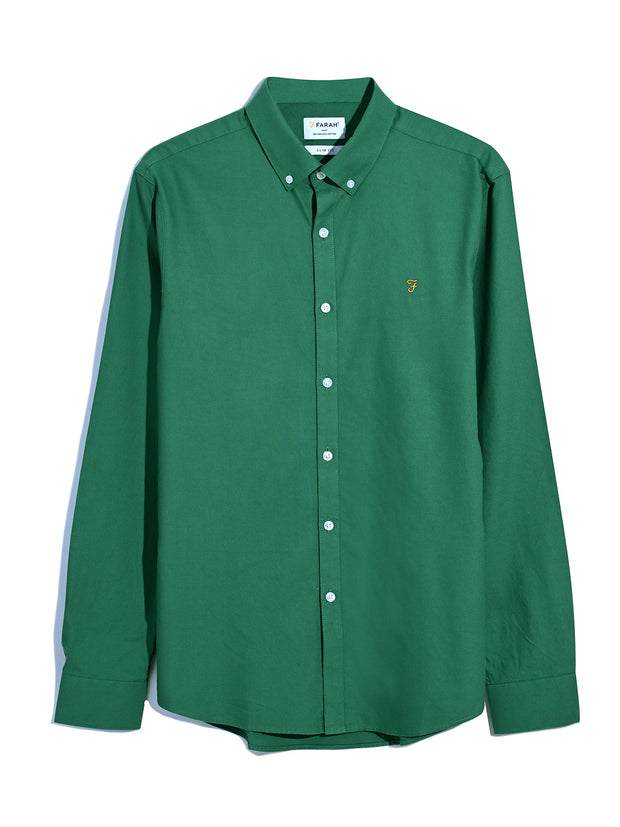 Brewer Slim Fit Organic Cotton Oxford Shirt In Green Meadow