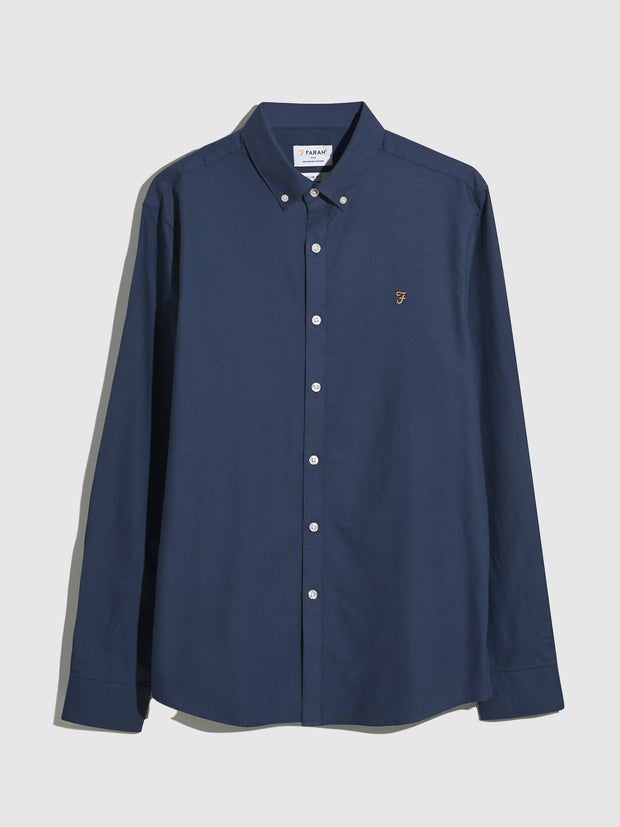 Brewer Slim Fit Organic Cotton Oxford Shirt In Sigil Blue