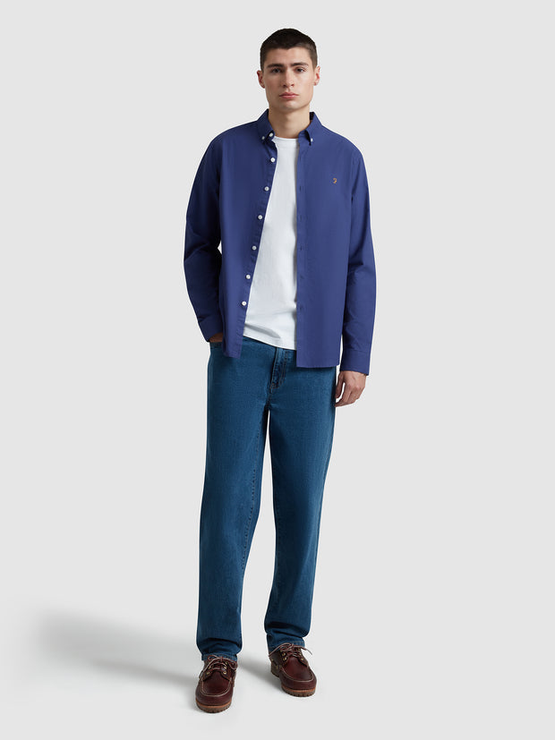 Brewer Slim Fit Organic Cotton Oxford Shirt In Sigil Blue