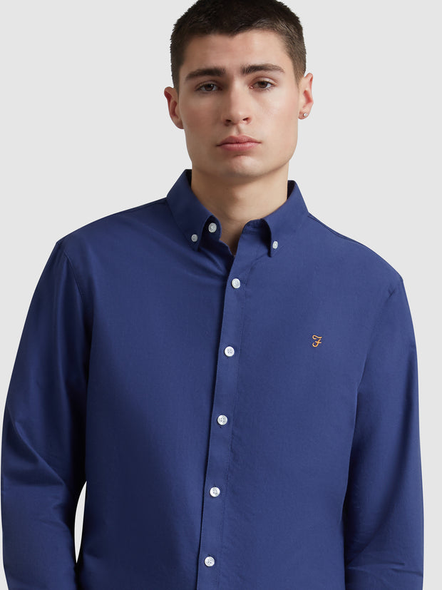 Brewer Slim Fit Organic Cotton Oxford Shirt In Sigil Blue