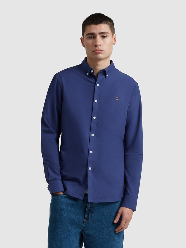 Brewer Slim Fit Organic Cotton Oxford Shirt In Sigil Blue