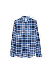 Brewer Slim Fit Check Organic Cotton Oxford Shirt In Blue Peony