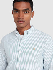 Brewer Slim Fit Striped Organic Cotton Oxford Shirt In Green Meadow