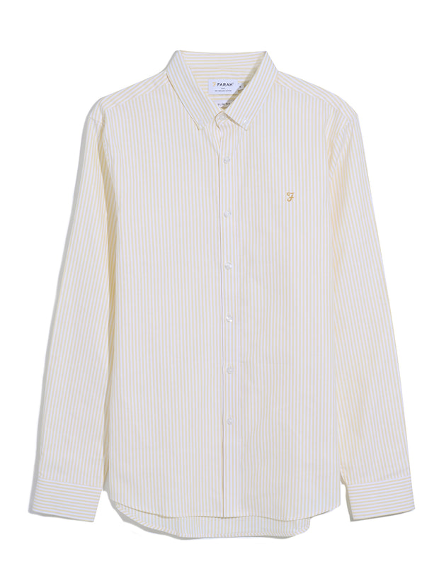 Brewer Slim Fit Striped Organic Cotton Oxford Shirt In Saffron Yellow