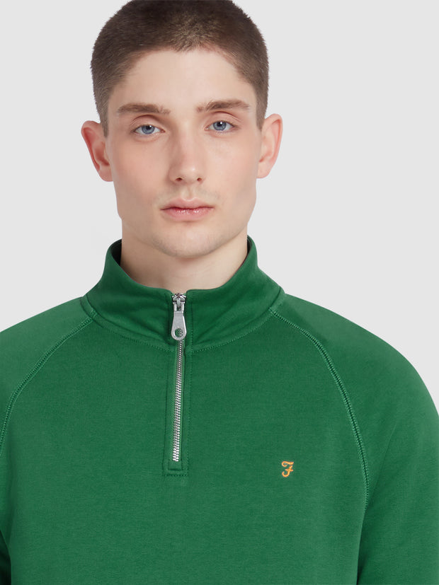 Jim Organic Cotton Quarter Zip Sweatshirt In Green Meadow