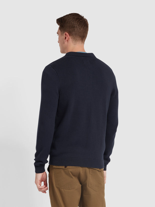 Hamlet Long Sleeve Knitted Polo In True Navy