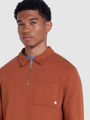 Creston Quarter Zip Rugby Sweatshirt In Teak