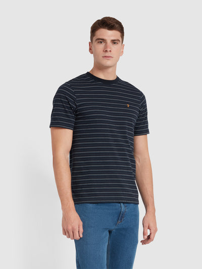 Pell Relaxed Fit Textured Stripe T-Shirt In True Navy