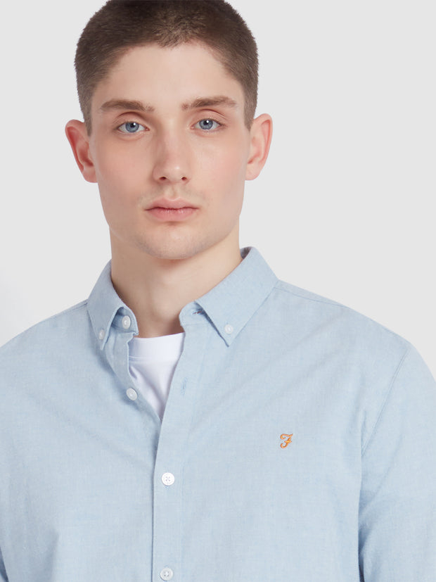 Steen Slim Fit Brushed Organic Cotton Shirt In Powder Blue Marl