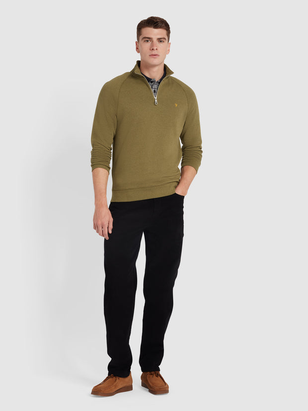 Jim Organic Cotton Quarter Zip Sweatshirt In Farah Khaki Marl