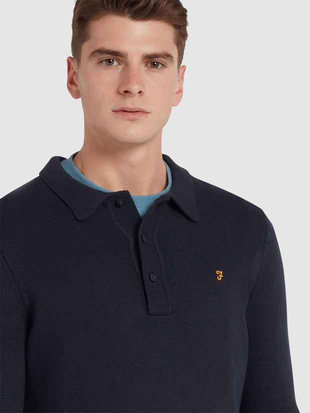 Hamlet Long Sleeve Knitted Polo In True Navy