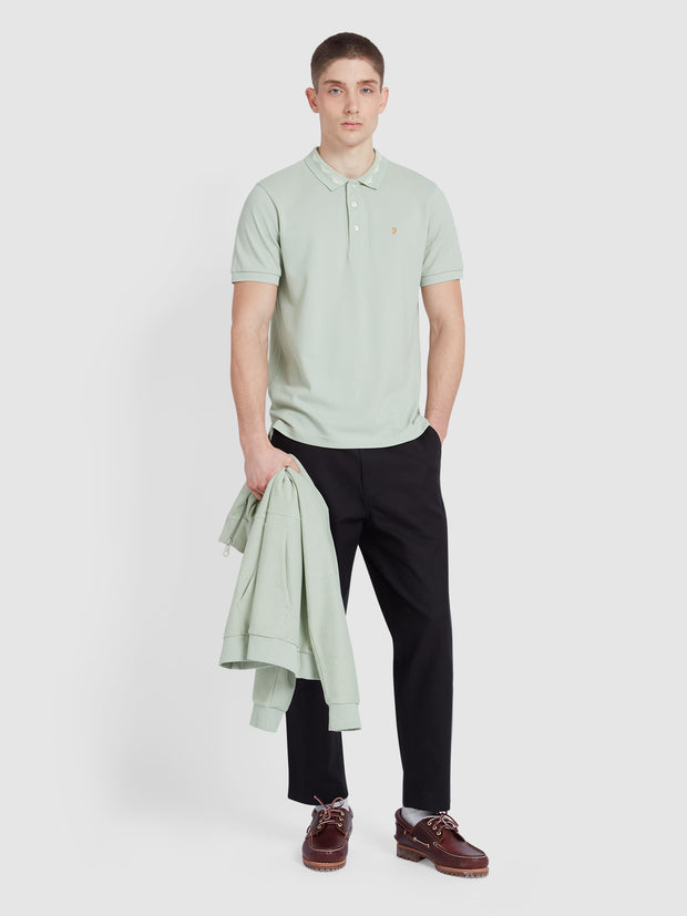 Reeves Zig Zag Tipped Collar Polo Shirt In Grove Green