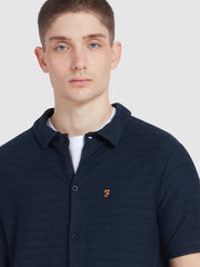 Massey Textured Stripe Polo Shirt In True Navy