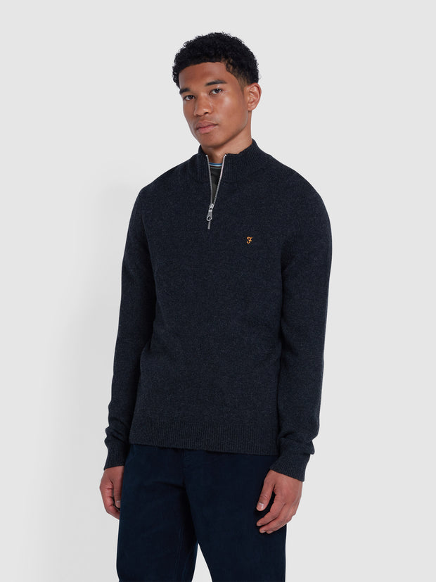 Birchall Quarter Zip Lambswool Sweater In Black Oyster