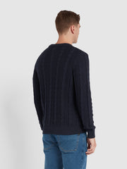 Mendon Cable Knit Sweater In True Navy