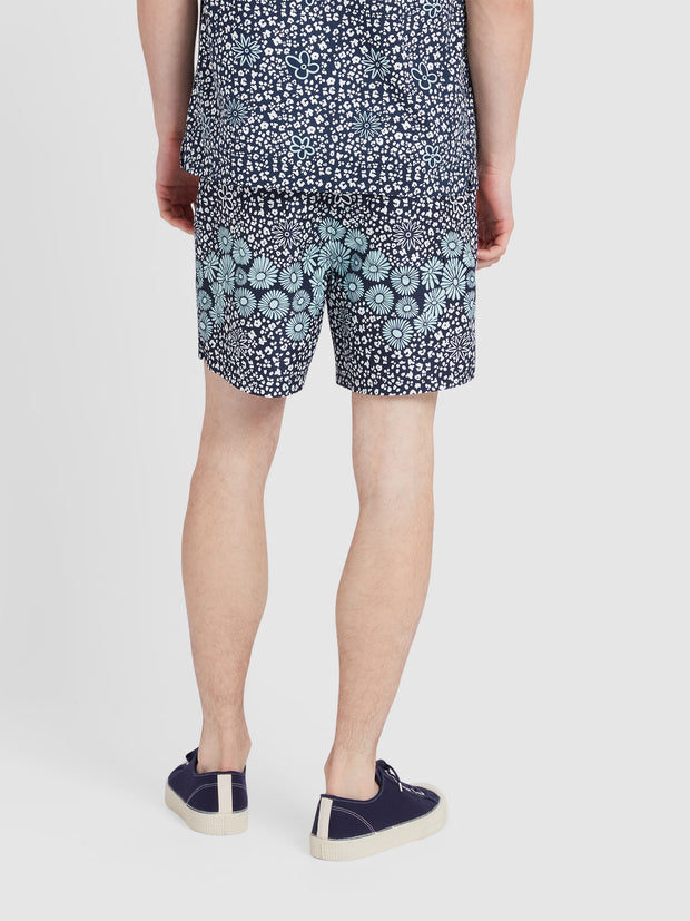 Colbert Floral Print Swim Shorts In True Navy