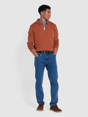 Creston Quarter Zip Rugby Sweatshirt In Teak