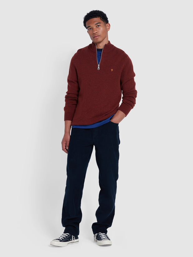 Birchall Quarter Zip Lambswool Sweater In Red Venear