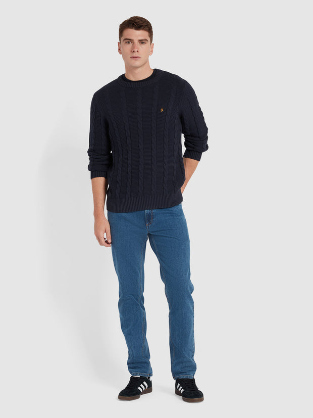 Mendon Cable Knit Sweater In True Navy