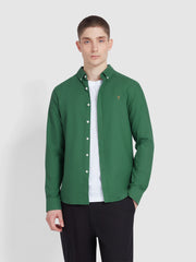 Brewer Slim Fit Organic Cotton Oxford Shirt In Green Meadow