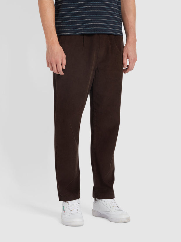 Hawtin Relaxed Tapered Fit Cord Drawstring Trousers In Farah Chocolate