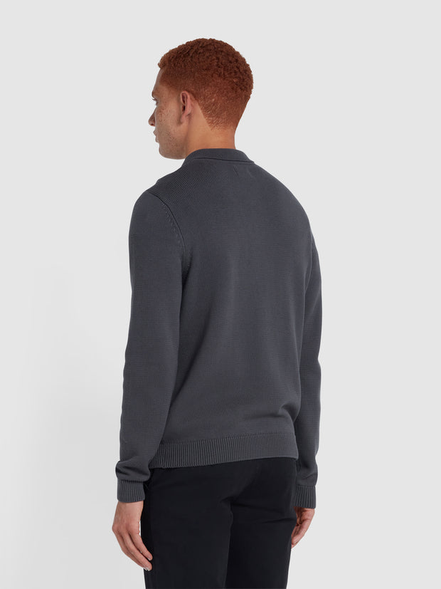 Hamlet Long Sleeve Knitted Polo In Charcoal