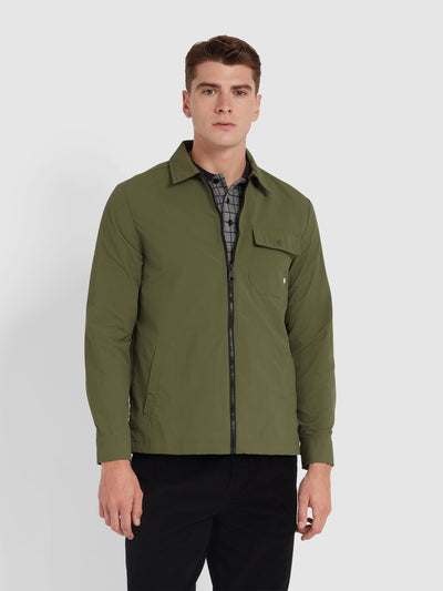 Holwick Zipped Overshirt In Olive Green