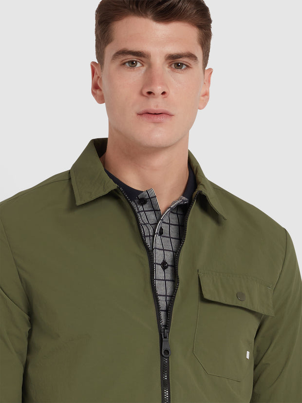 Holwick Zipped Overshirt In Olive Green