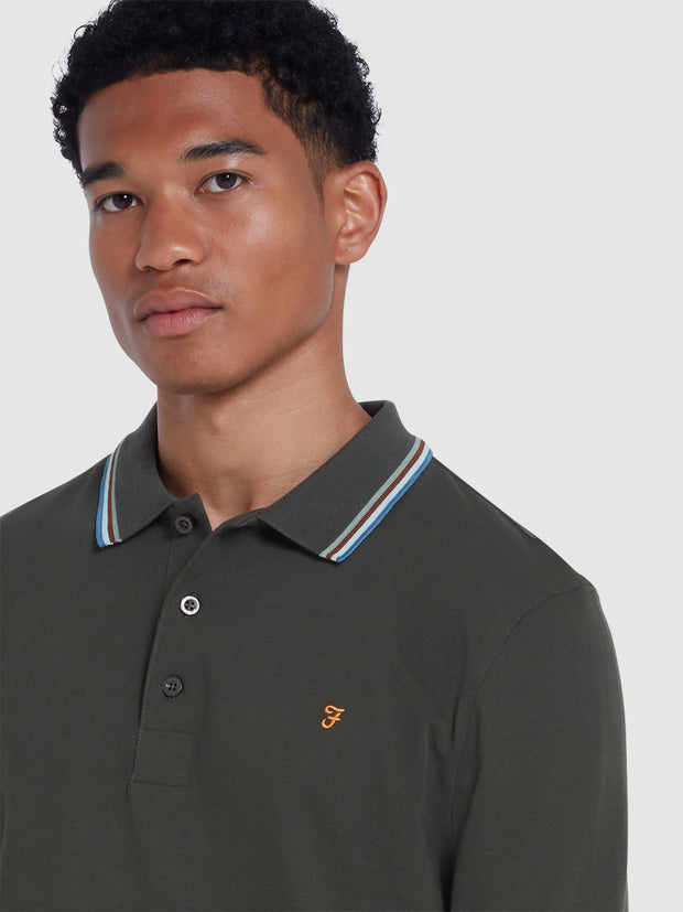 Alvin Tipped Collar Long Sleeve Polo Shirt In Evergreen