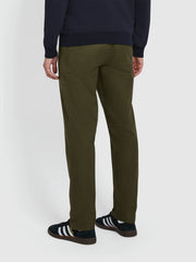 Norwood Regular Fit Cotton Hopsack Trousers In Olive Green