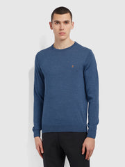 Mullen Merino Wool Crew Neck Sweater In Deep Blue