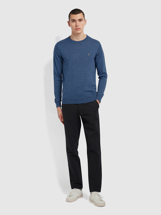 Mullen Merino Wool Crew Neck Sweater In Deep Blue