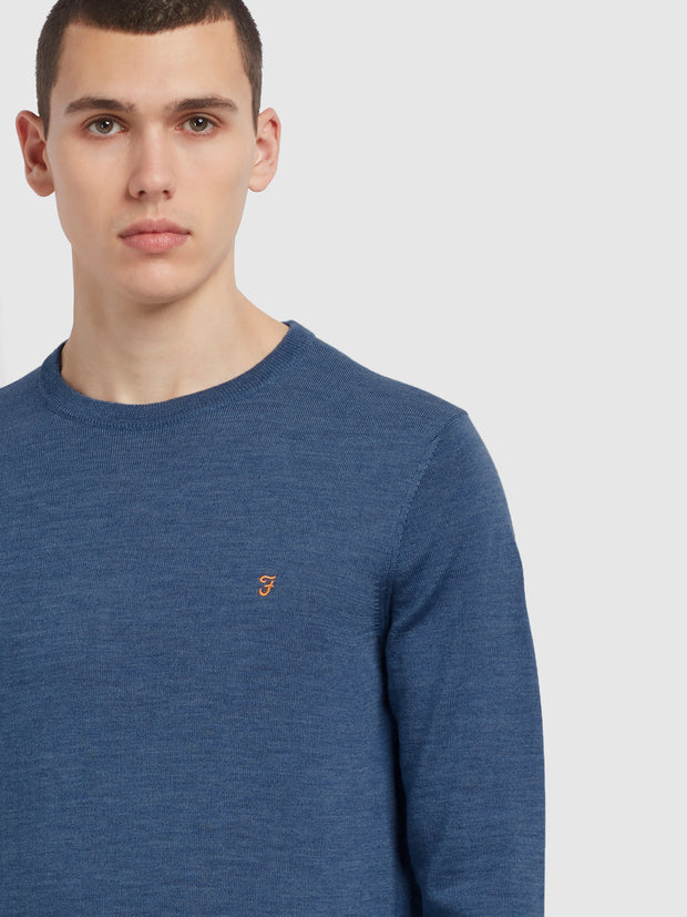 Mullen Merino Wool Crew Neck Sweater In Deep Blue