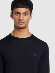 Mullen Merino Wool Crew Neck Sweater In True Navy