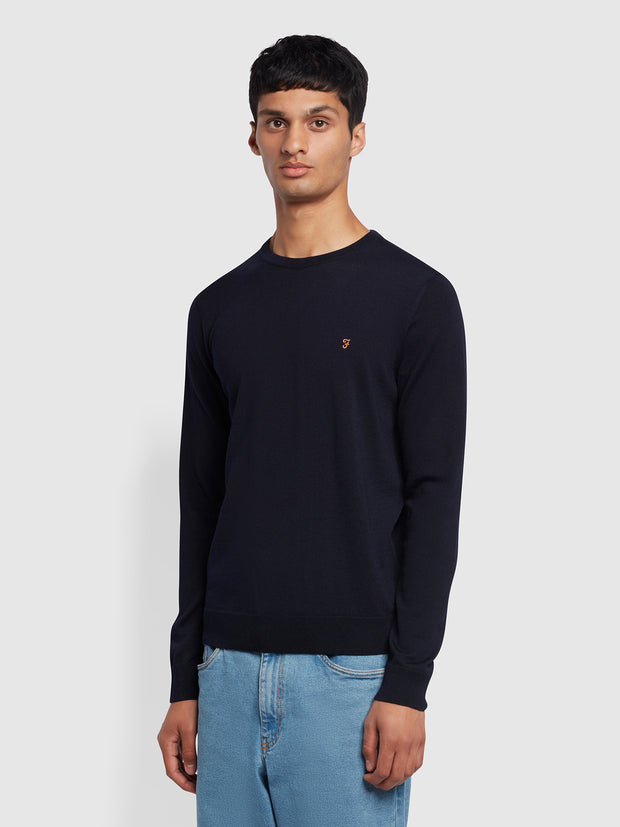 Mullen Merino Wool Crew Neck Sweater In True Navy