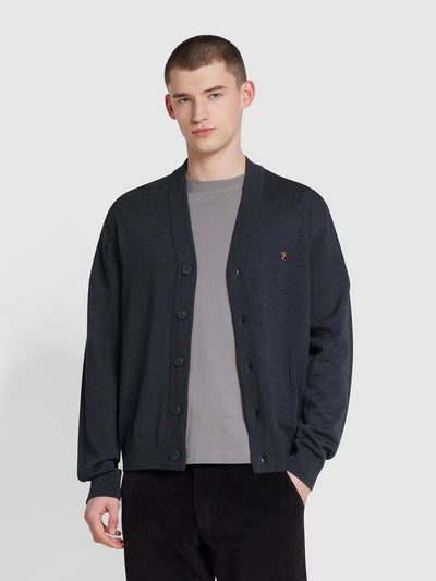 Mullen Slim Fit Merino Wool Cardigan Sweater In Charcoal