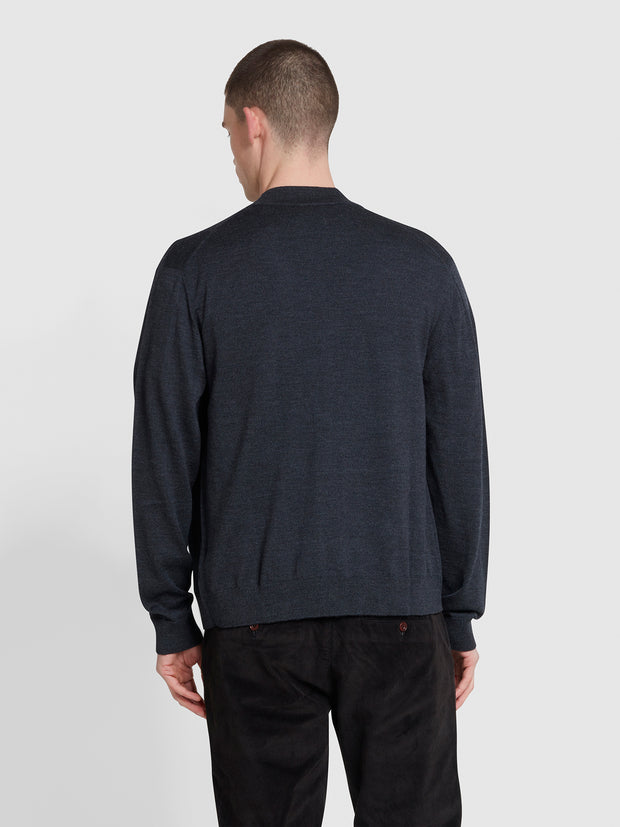 Mullen Slim Fit Merino Wool Cardigan Sweater In Charcoal