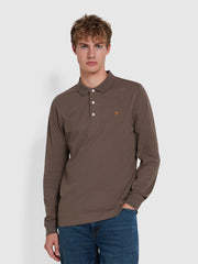 Blanes Organic Cotton Long Sleeve Polo Shirt In Mushroom Grey