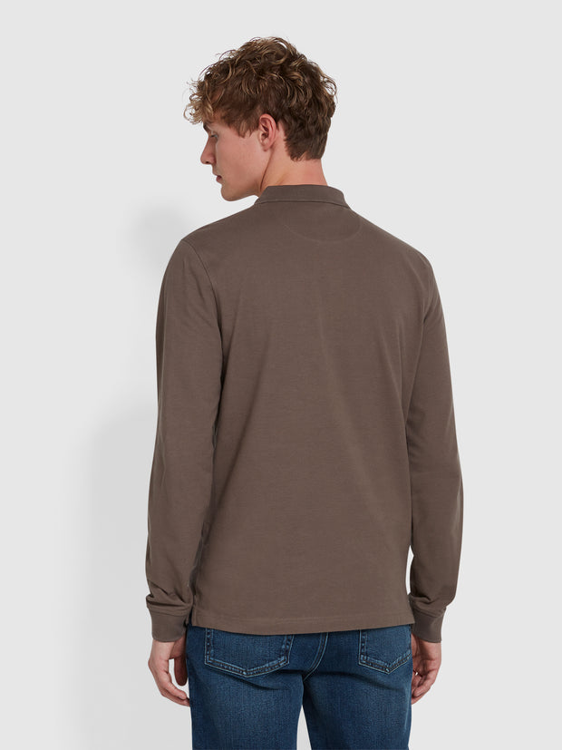 Blanes Organic Cotton Long Sleeve Polo Shirt In Mushroom Grey