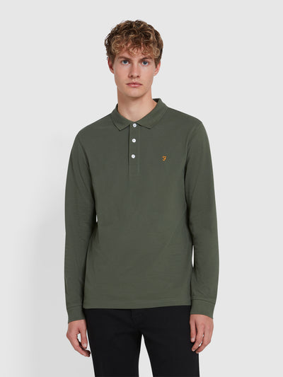 Blanes Organic Cotton Long Sleeve Polo Shirt In Rosemary