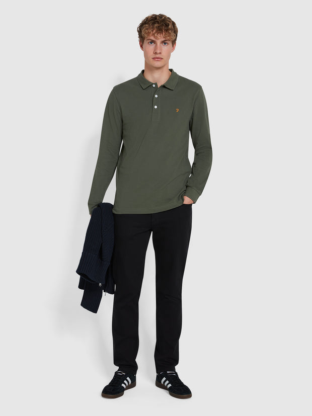 Blanes Organic Cotton Long Sleeve Polo Shirt In Rosemary