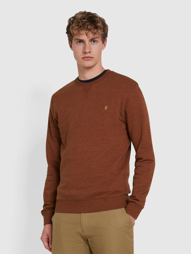 Tim Organic Cotton Crew Neck Sweatshirt In Dark Teak Marl