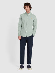 Steen Slim Fit Brushed Organic Cotton Shirt In Green Meadow Marl