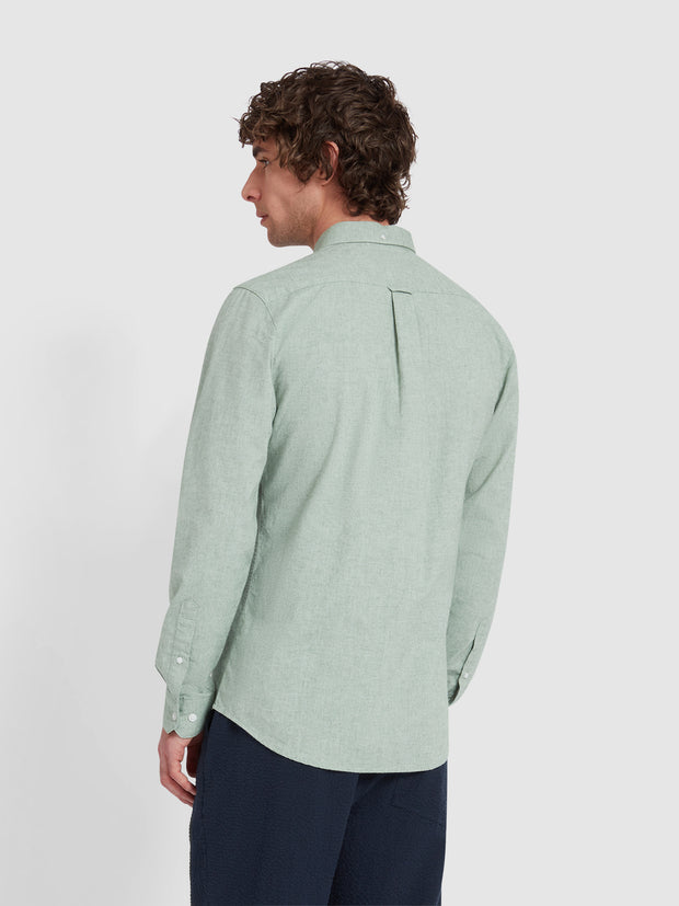 Steen Slim Fit Brushed Organic Cotton Shirt In Green Meadow Marl