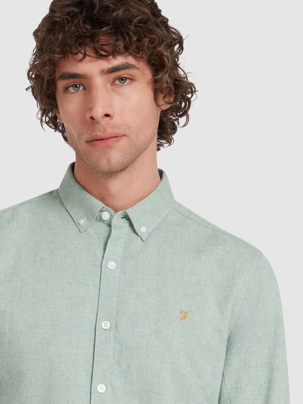 Steen Slim Fit Brushed Organic Cotton Shirt In Green Meadow Marl