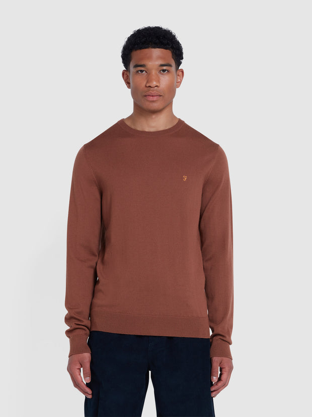 Mullen Merino Wool Crew Neck Sweater In Teak