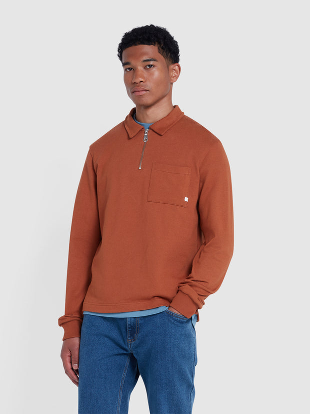 Creston Quarter Zip Rugby Sweatshirt In Teak