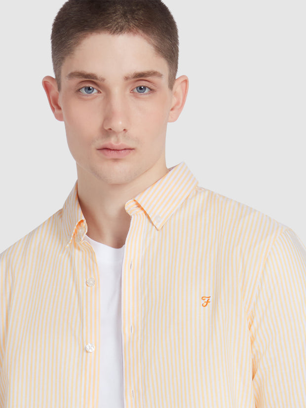 Brewer Slim Fit Striped Organic Cotton Oxford Shirt In Saffron Yellow